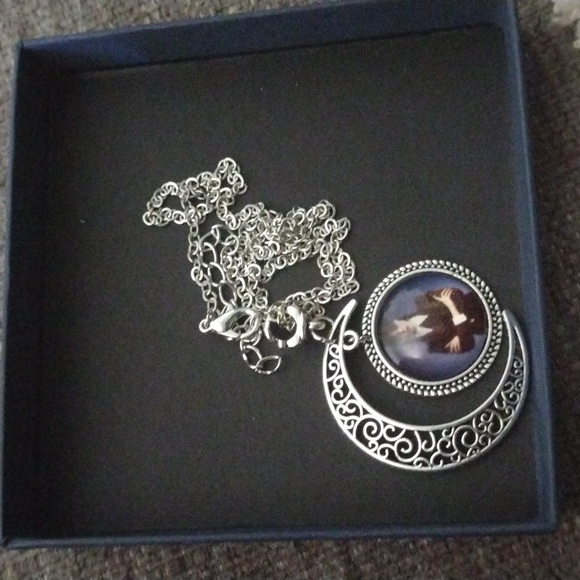 Silver Crescent Moon Pendant with Wednesday Addams Necklace – NWT - Picture 2 of 3